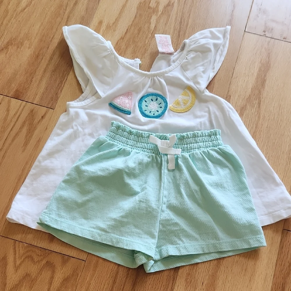 C&C California Kids Matching Set White Top with Light Green Shorts